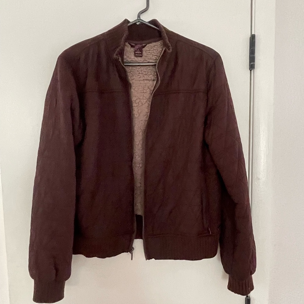 Prana Brown Puffer Jacket with Ribbed Cuffs